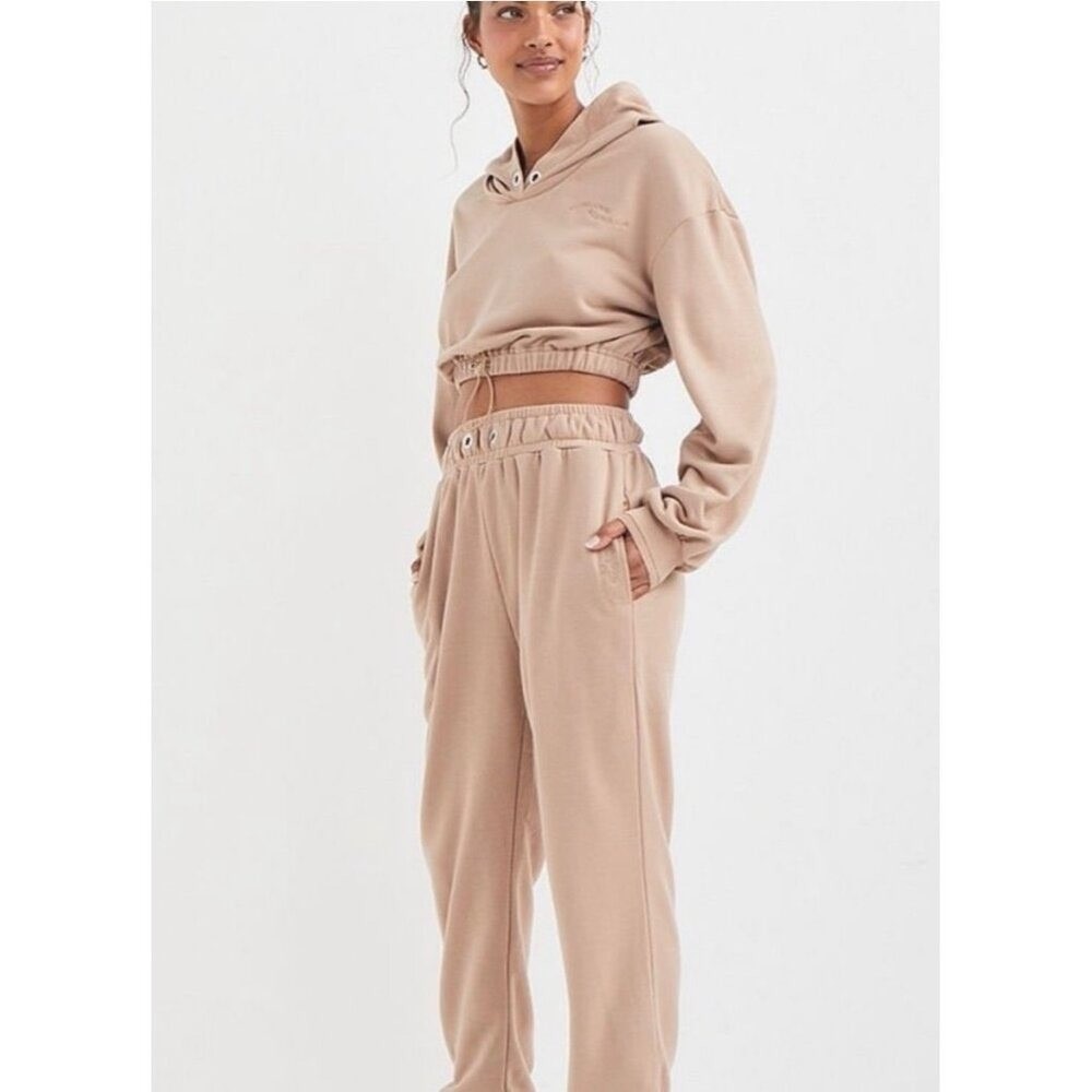 For Love & Lemons For Love Leisures Cropped Hoodie‎ Tan Beige AT0016 Medium